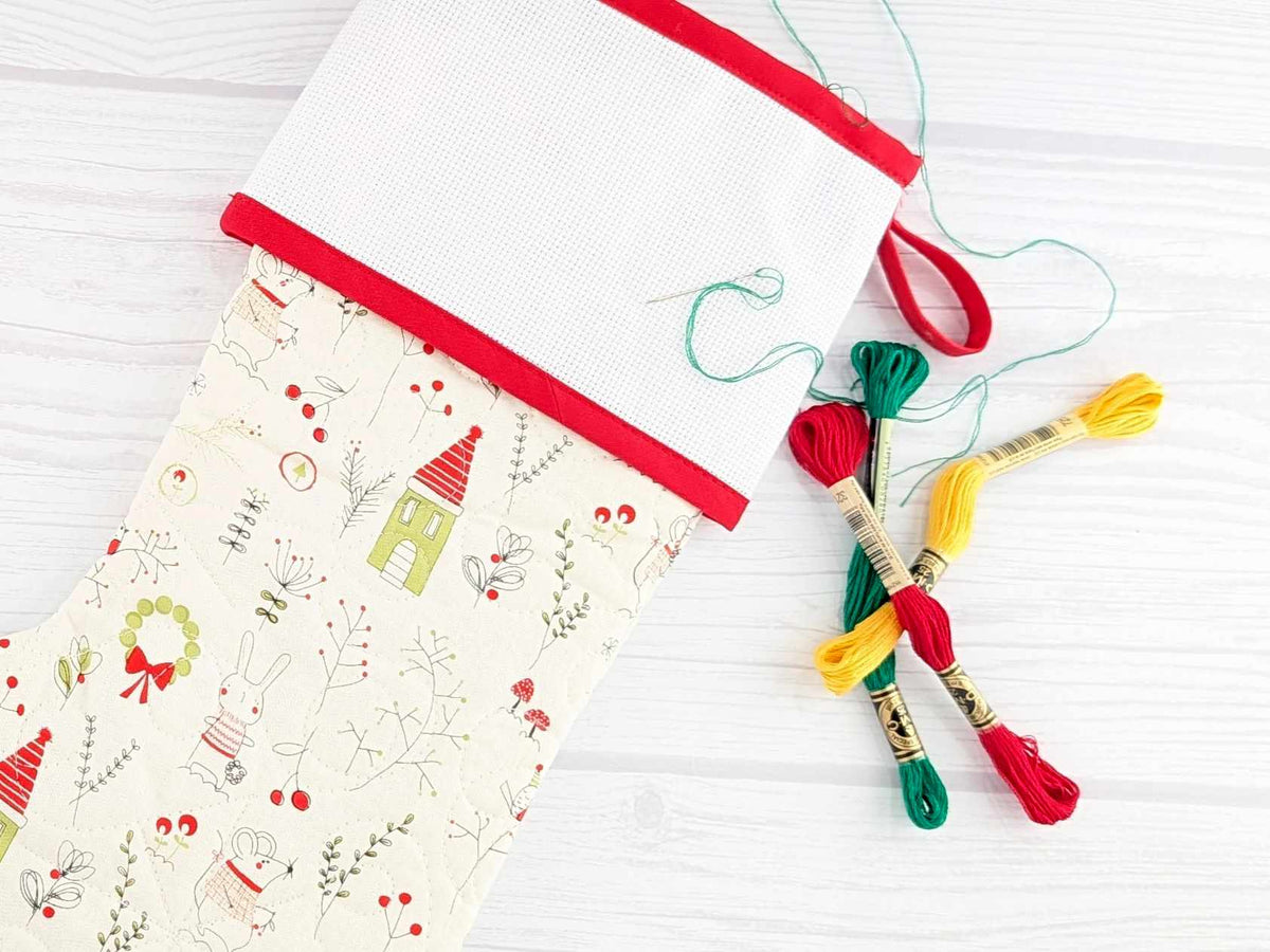 Blank White Mouse Bunny Mix Christmas Stocking with Cross Stitchable Cuff - Straight Style