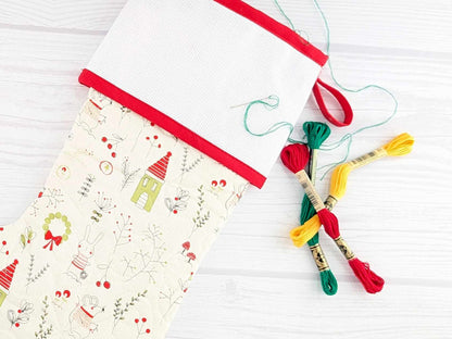 Blank White Mouse Bunny Mix Christmas Stocking with Cross Stitchable Cuff - Straight Style