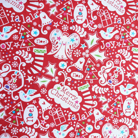 Christmas Stocking with Blank Cross Stitchable Aida Cuff | Quilted and Fully Lined - Scandi Mixed Motifs Red