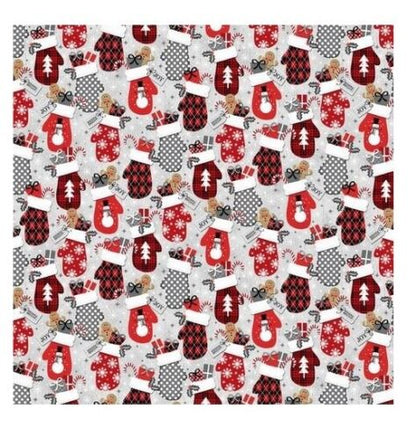 Christmas Stocking with Blank Cross Stitchable Aida Cuff | Quilted and Fully Lined - Noel Mittens Red Gray