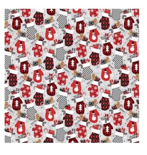 Christmas Stocking with Blank Cross Stitchable Aida Cuff | Quilted and Fully Lined - Noel Mittens Red Gray