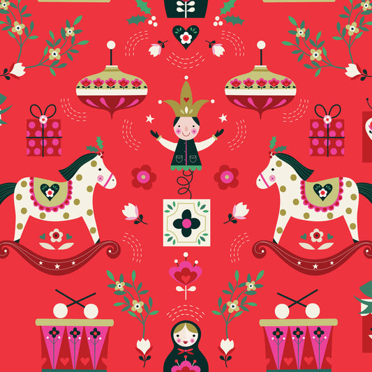 Christmas Stocking with Blank Cross Stitchable Aida Cuff | Quilted and Fully Lined - Nordic Noel Toys Red