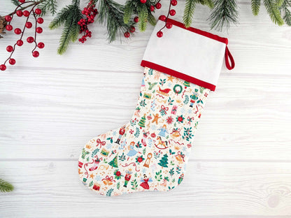 Blank White Nutcracker Christmas Stocking with Cross Stitchable Cuff - Straight Style