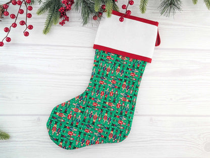 Blank Green Nutcracker Soldiers Christmas Stocking with Cross Stitchable Cuff - Straight Style