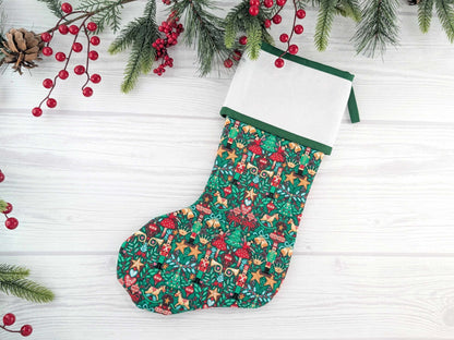 Blank Green Nutcracker Scandinavian Christmas Stocking with Cross Stitchable Cuff - Straight Style