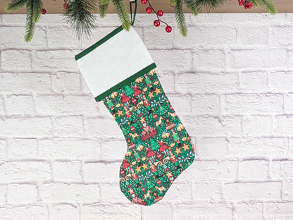 Blank Green Nutcracker Scandinavian Christmas Stocking with Cross Stitchable Cuff - Straight Style