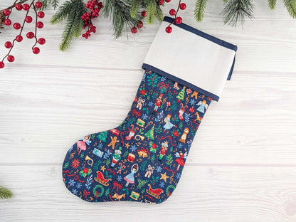 Blank Navy Nutcracker Christmas Stocking with Cross Stitchable Cuff - Straight Style