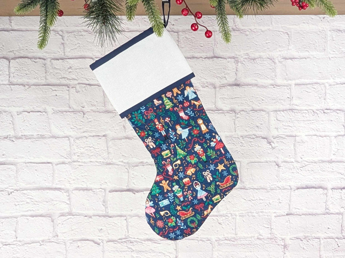 Blank Navy Nutcracker Christmas Stocking with Cross Stitchable Cuff - Straight Style