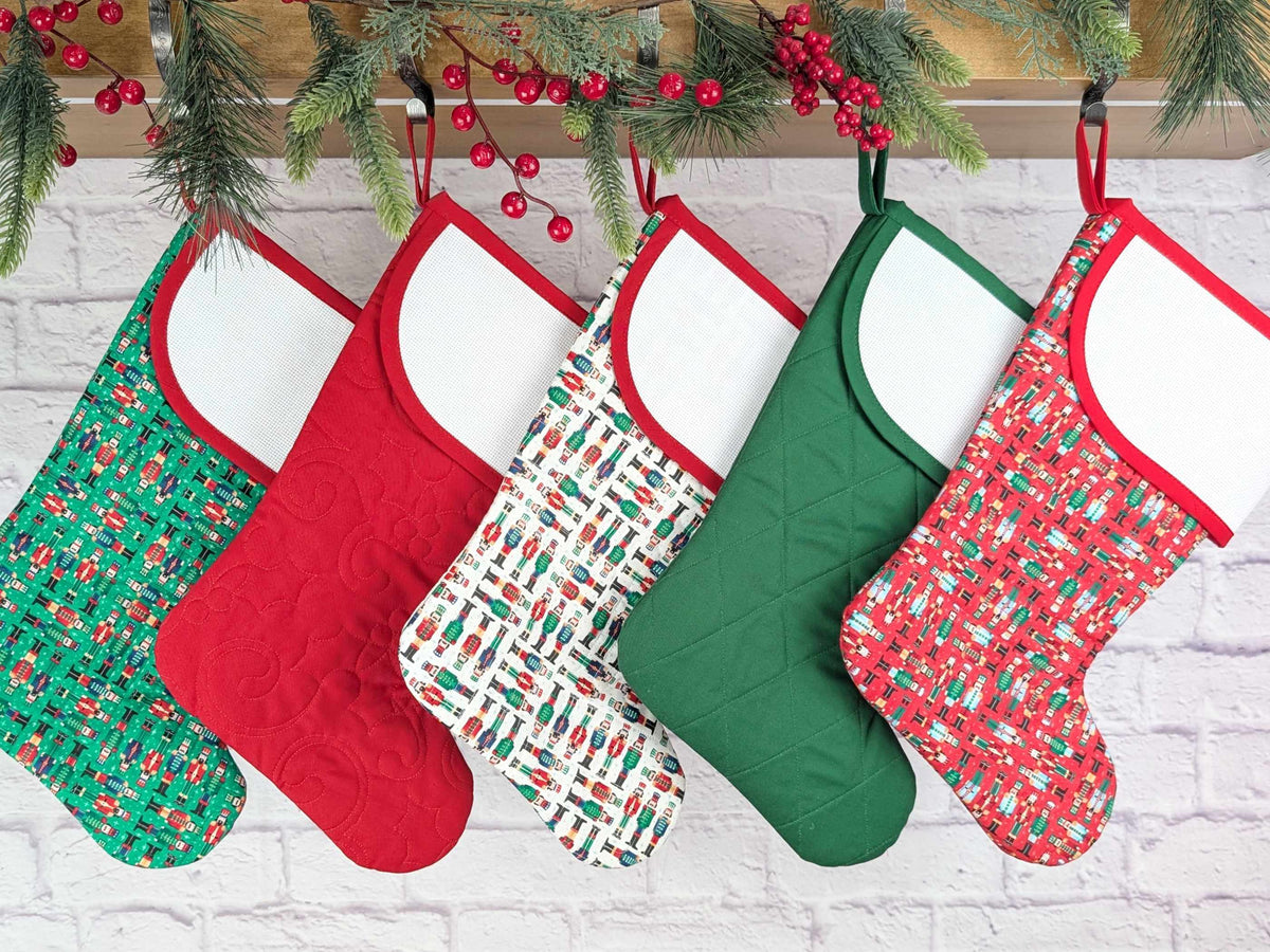 Blank White Nutcracker Soldiers Christmas Stocking with Cross Stitchable Cuff - Curved Style