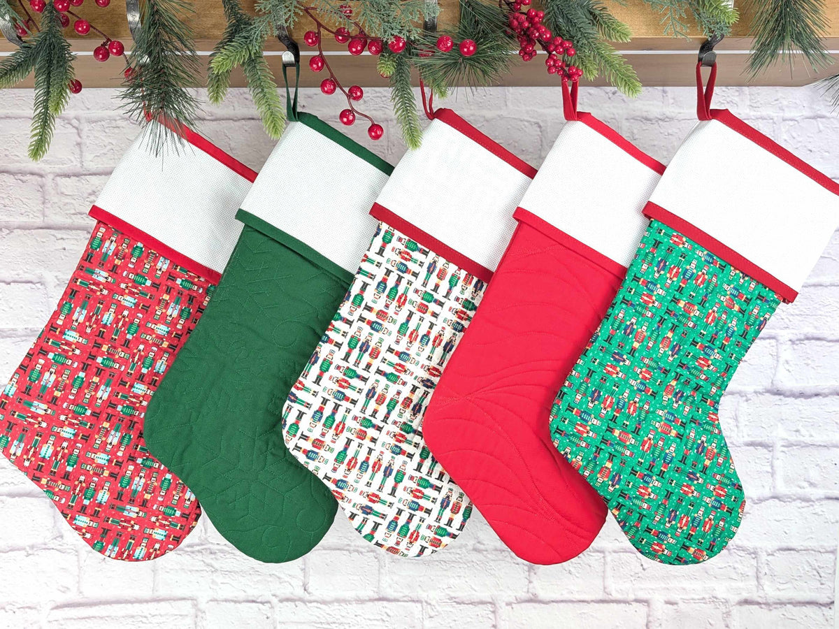 Blank Red Nutcracker Soldiers Christmas Stocking with Cross Stitchable Cuff - Straight Style
