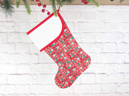 Blank Red Nutcracker Soldiers Christmas Stocking with Cross Stitchable Cuff - Curved Style