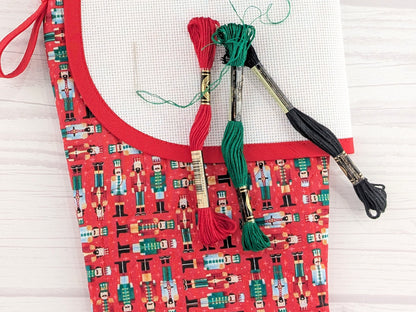 Blank Red Nutcracker Soldiers Christmas Stocking with Cross Stitchable Cuff - Curved Style
