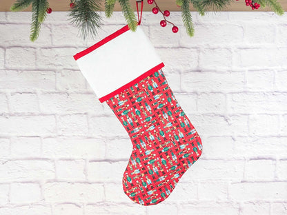 Blank Red Nutcracker Soldiers Christmas Stocking with Cross Stitchable Cuff - Straight Style