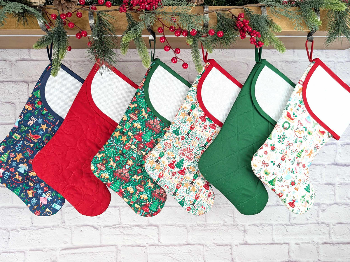Blank White Nutcracker Scandi Christmas Stocking with Cross Stitchable Cuff - Curved Style