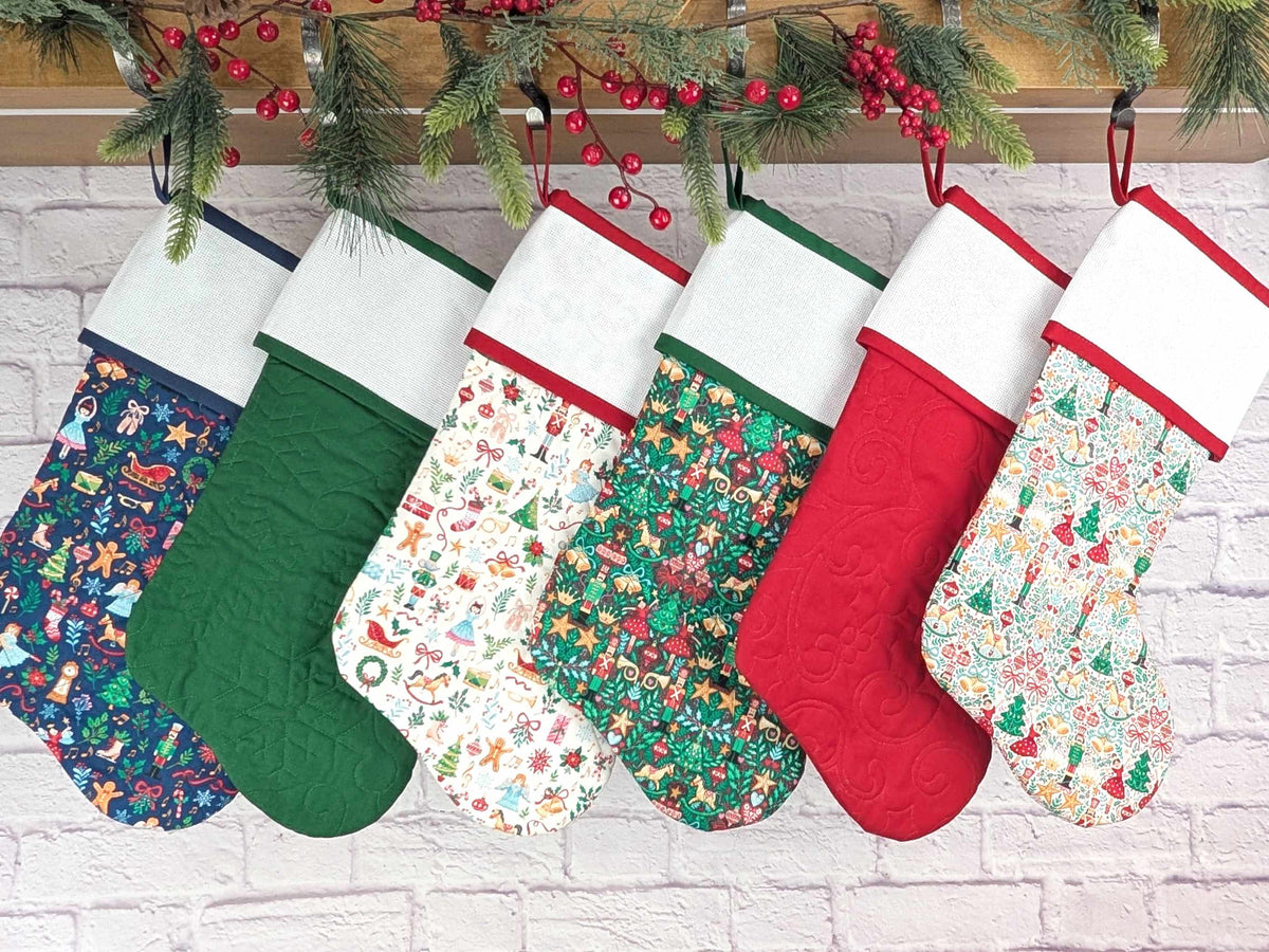 Blank Green Nutcracker Scandinavian Christmas Stocking with Cross Stitchable Cuff - Straight Style