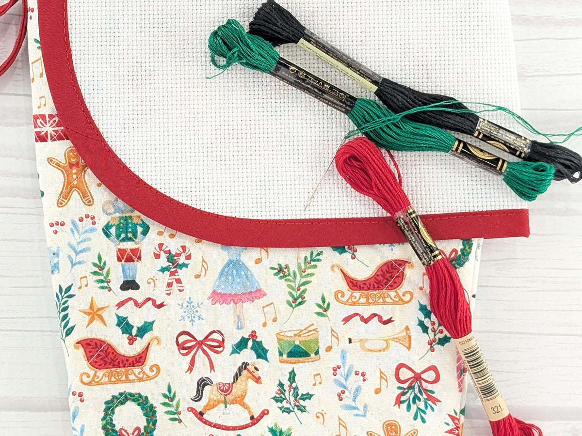 Blank White Nutcracker Christmas Stocking with Cross Stitchable Cuff - Curved Style
