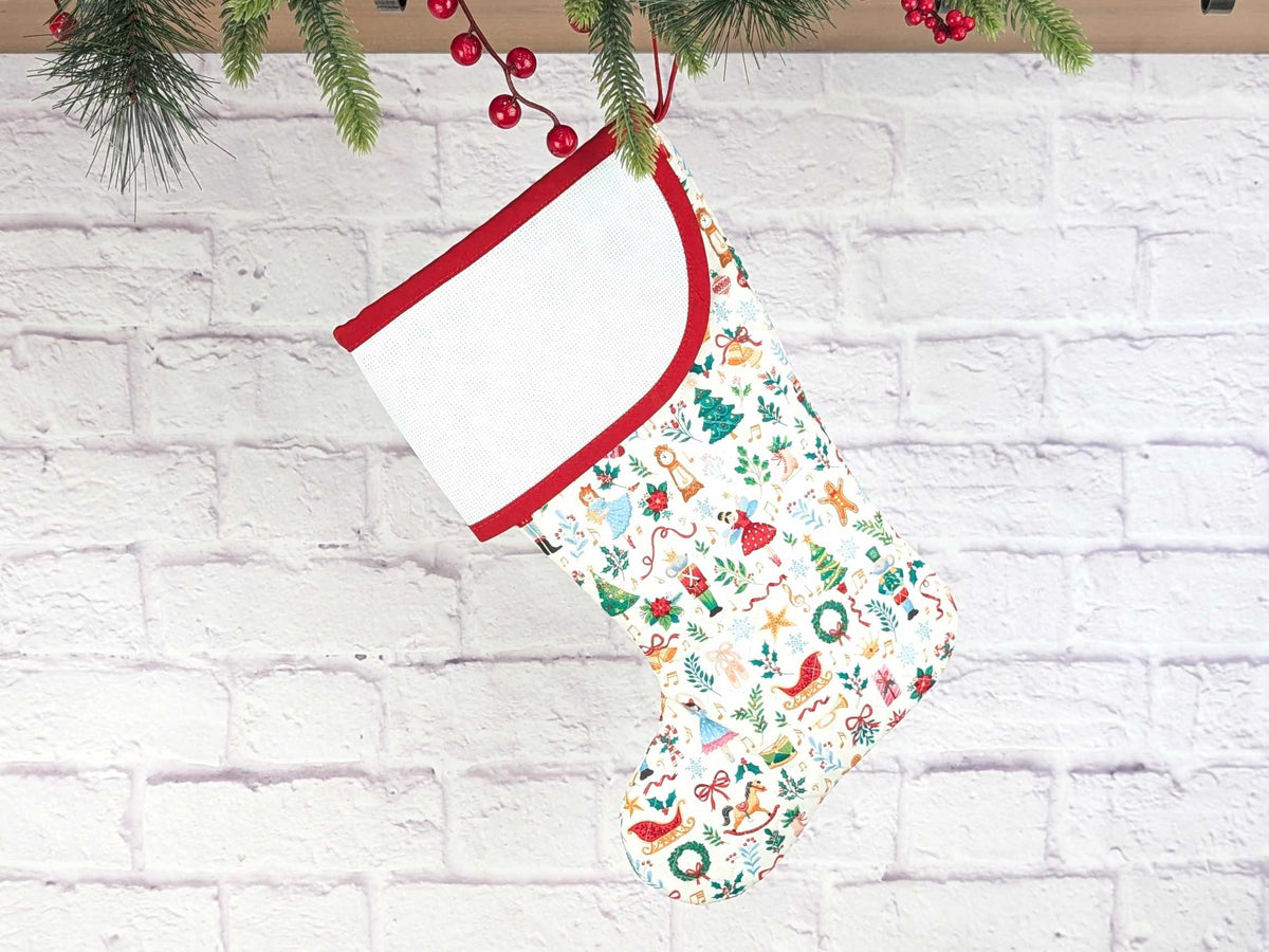 Blank White Nutcracker Christmas Stocking with Cross Stitchable Cuff - Curved Style