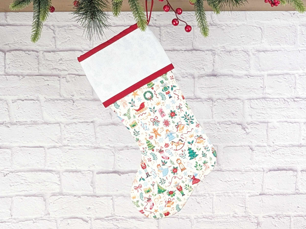 Blank White Nutcracker Christmas Stocking with Cross Stitchable Cuff - Straight Style