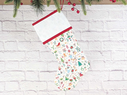 Blank White Nutcracker Christmas Stocking with Cross Stitchable Cuff - Straight Style