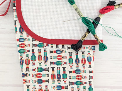 Blank White Nutcracker Soldiers Christmas Stocking with Cross Stitchable Cuff - Curved Style