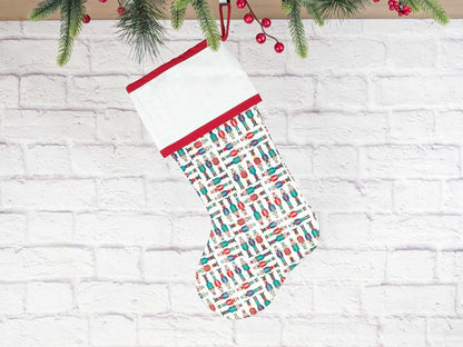Blank White Nutcracker Soldiers Christmas Stocking with Cross Stitchable Cuff - Straight Style