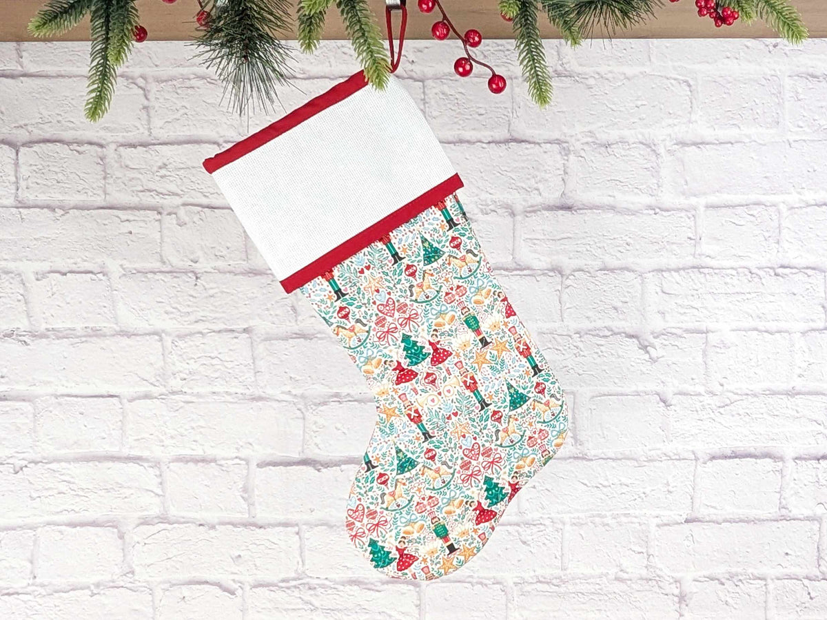 Blank White Nutcracker Scandinavian Christmas Stocking with Cross Stitchable Cuff - Straight Style