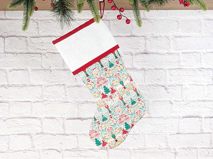 Blank White Nutcracker Scandinavian Christmas Stocking with Cross Stitchable Cuff - Straight Style