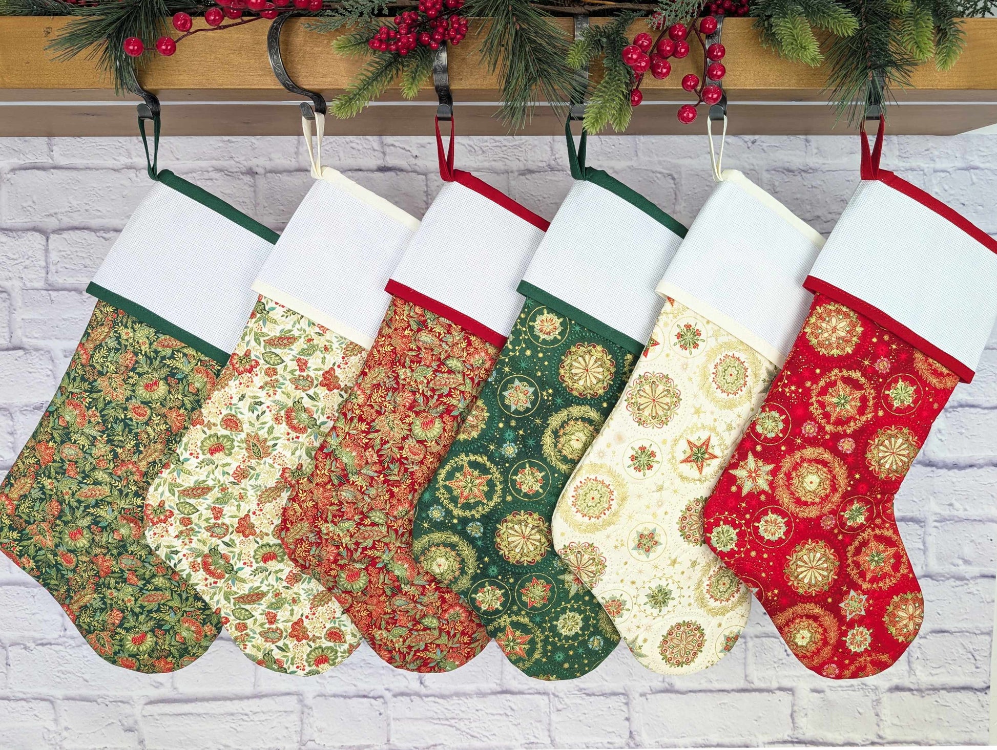 quilted Christmas stocking with blank cross stitch aida cuff