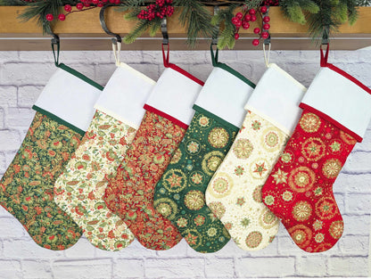 quilted Christmas stocking with blank cross stitch aida cuff