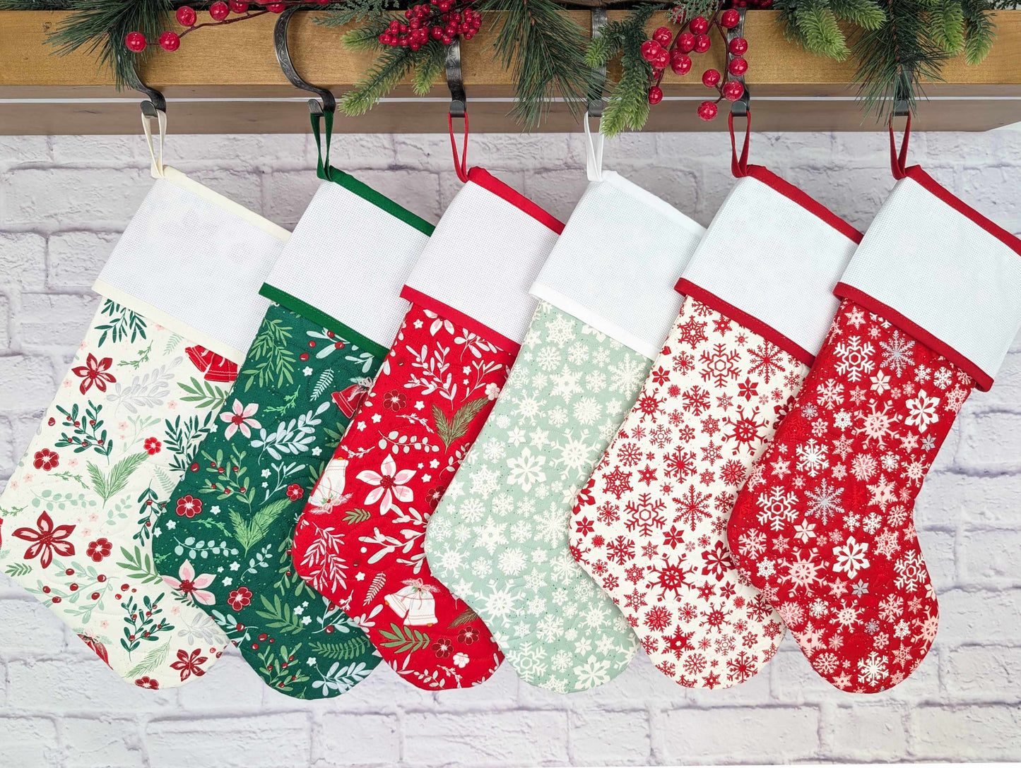 quilted christmas stocking with blank cross stitch Aida cuff