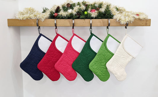 2025 PRE-ORDER *SHIPS FEBRUARY OR MARCH: CHARLES STYLE Quilted Christmas Stocking with Blank Cross-Stitch-able Cuff | SOLID COLORS | Quilted and Fully Lined