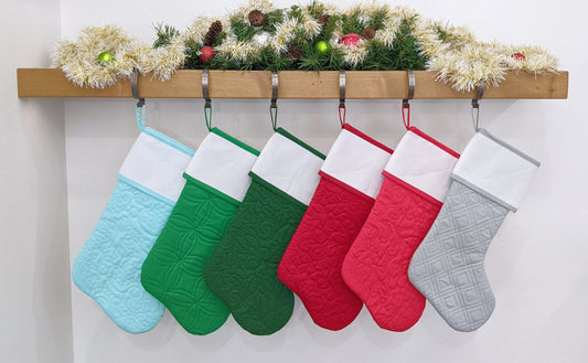 2025 PRE-ORDER *SHIPS FEBRUARY OR MARCH: ORIGINAL STYLE Quilted Christmas Stocking with Blank Cross-Stitch-able Cuff | SOLID COLORS | Quilted and Fully Lined