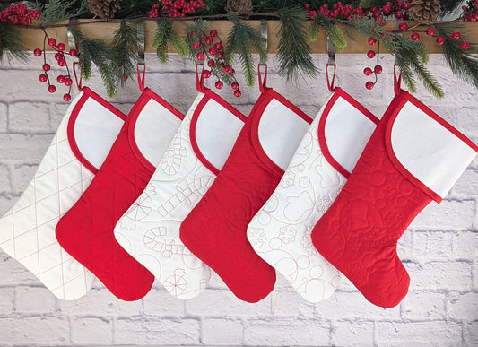 Quilted Christmas Stocking with Cross-Stitch-able Aida Cuff | LIMITED EDITION - CHARLES Style | Red or White | Quilted and Fully Lined