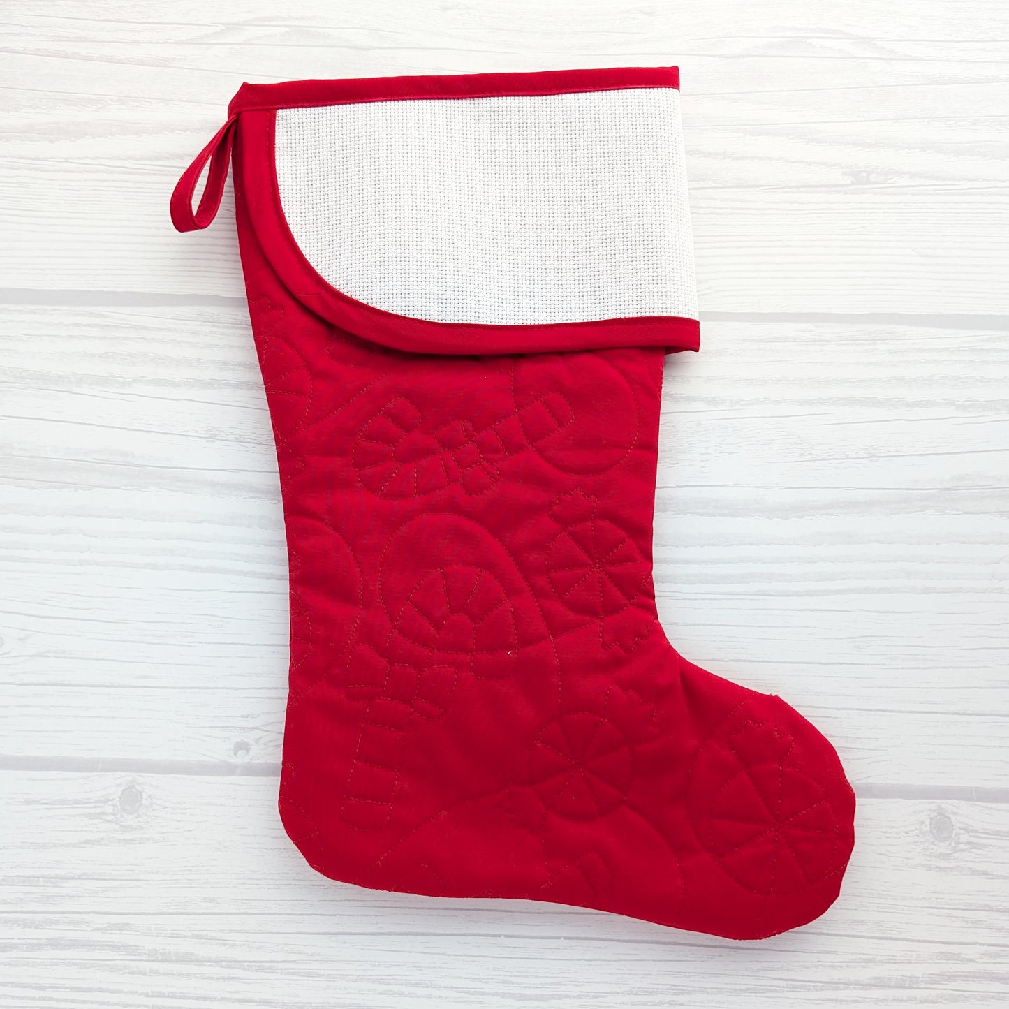 Quilted Christmas Stocking with Cross-Stitch-able Aida Cuff | LIMITED EDITION - CHARLES Style | Red or White | Quilted and Fully Lined