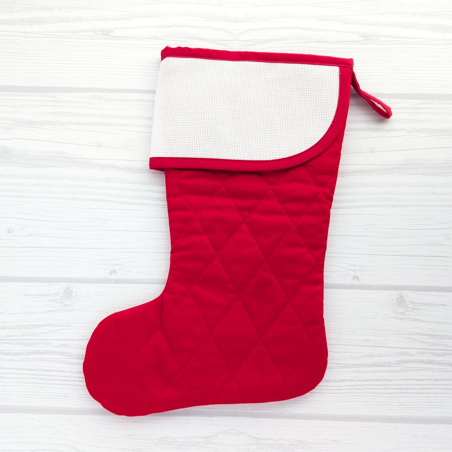 Quilted Christmas Stocking with Cross-Stitch-able Aida Cuff | LIMITED EDITION - CHARLES Style | Red or White | Quilted and Fully Lined