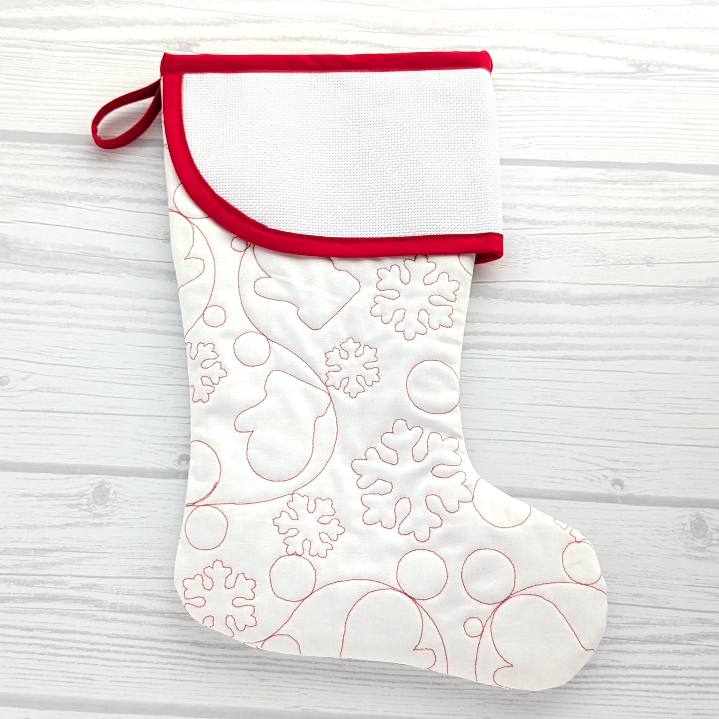 Quilted Christmas Stocking with Cross-Stitch-able Aida Cuff | LIMITED EDITION - CHARLES Style | Red or White | Quilted and Fully Lined