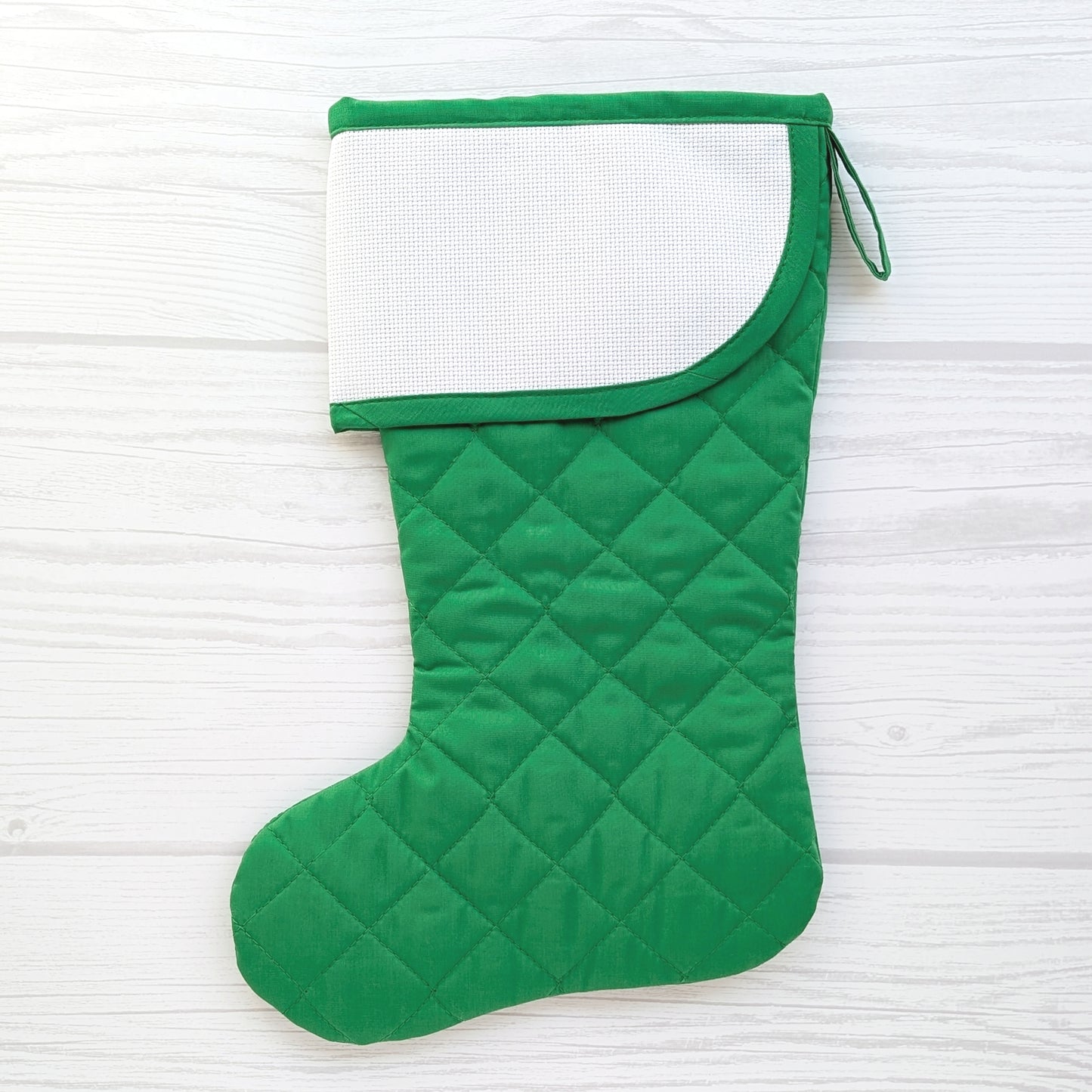 Quilted Christmas Stocking with Cross-Stitch-able Aida Cuff | LIMITED EDITION - CHARLES Style | Green or White | Quilted and Fully Lined