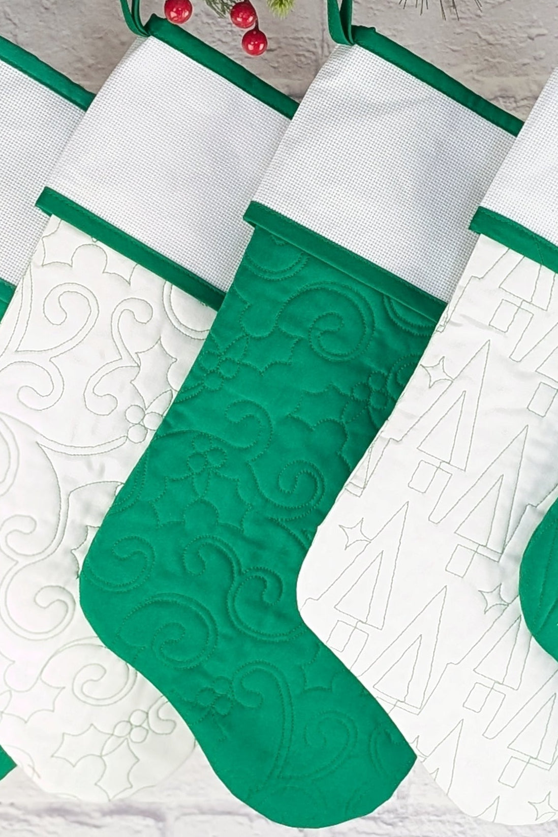 Blank Green Stocking - Holly Quilting (Original Style)