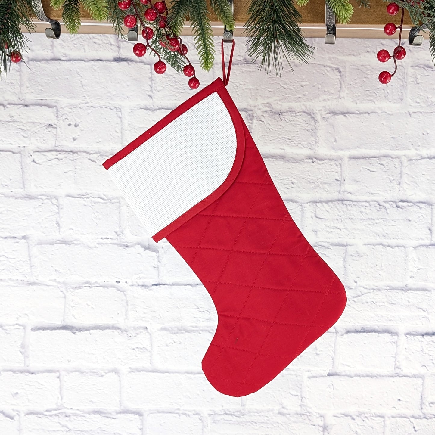 Quilted Christmas Stocking with Cross-Stitch-able Aida Cuff | Quilted and Fully Lined | Choose One - CHARLES STYLE