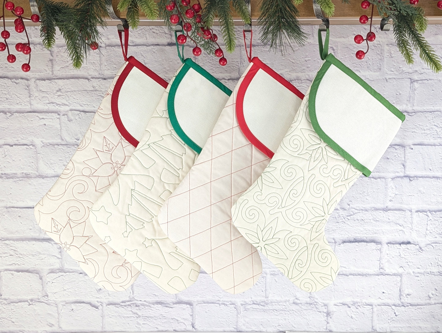 Quilted Christmas Stocking with Cross-Stitch-able Aida Cuff | Quilted and Fully Lined | Choose One - CHARLES STYLE