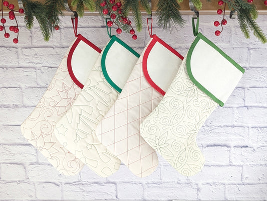 Quilted Christmas Stocking with Cross-Stitch-able Aida Cuff | Quilted and Fully Lined | Choose One - CHARLES STYLE