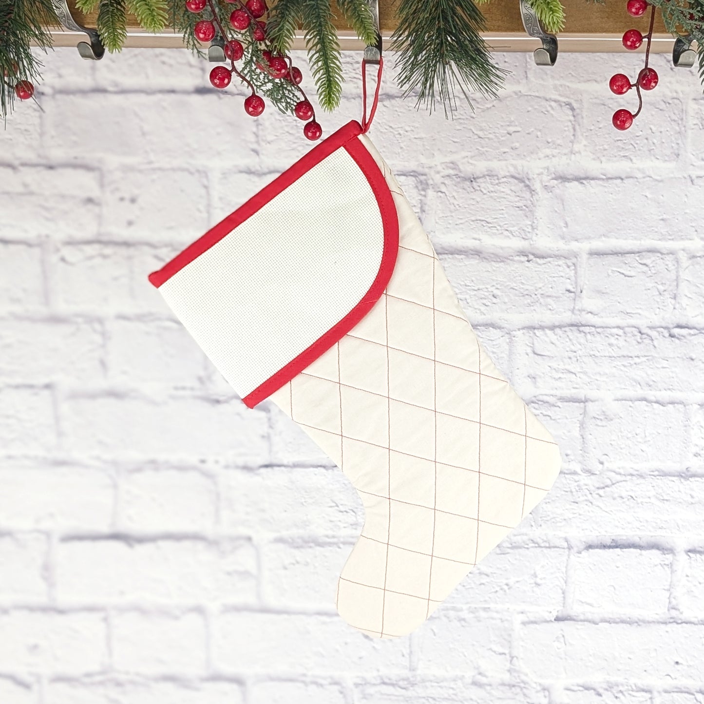 Quilted Christmas Stocking with Cross-Stitch-able Aida Cuff | Quilted and Fully Lined | Choose One - CHARLES STYLE