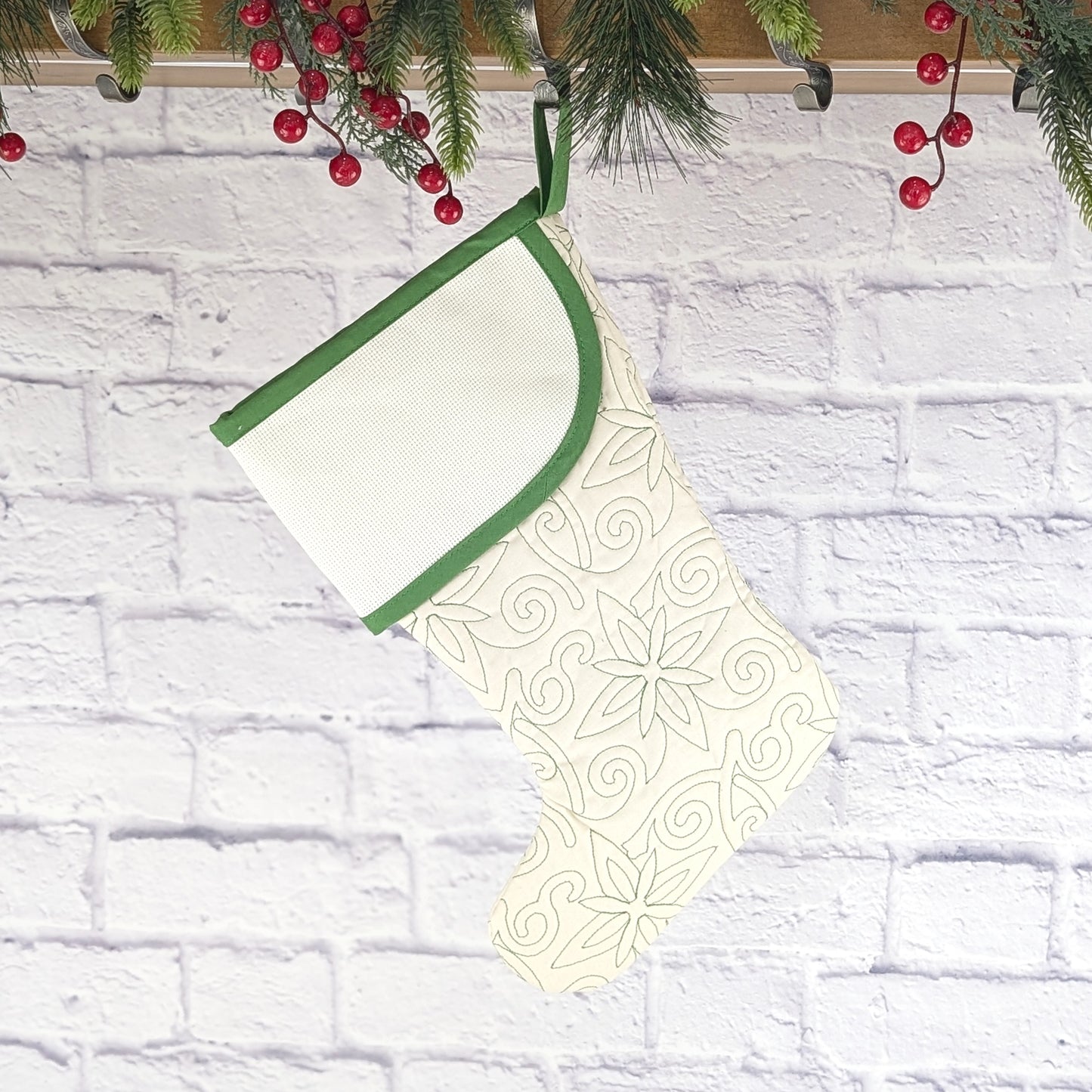 Quilted Christmas Stocking with Cross-Stitch-able Aida Cuff | Quilted and Fully Lined | Choose One - CHARLES STYLE