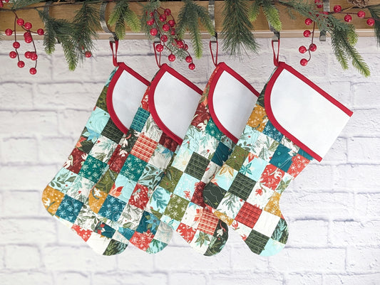 PATCHWORK Quilted Christmas Stocking with Cross-Stitch-able Aida Cuff | Quilted and Fully Lined | Choose One - CHARLES STYLE