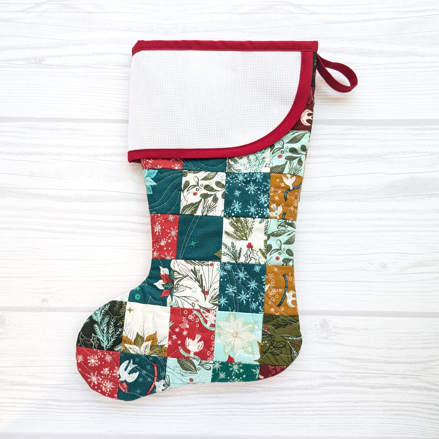 PATCHWORK Quilted Christmas Stocking with Cross-Stitch-able Aida Cuff | Quilted and Fully Lined | Choose One - CHARLES STYLE