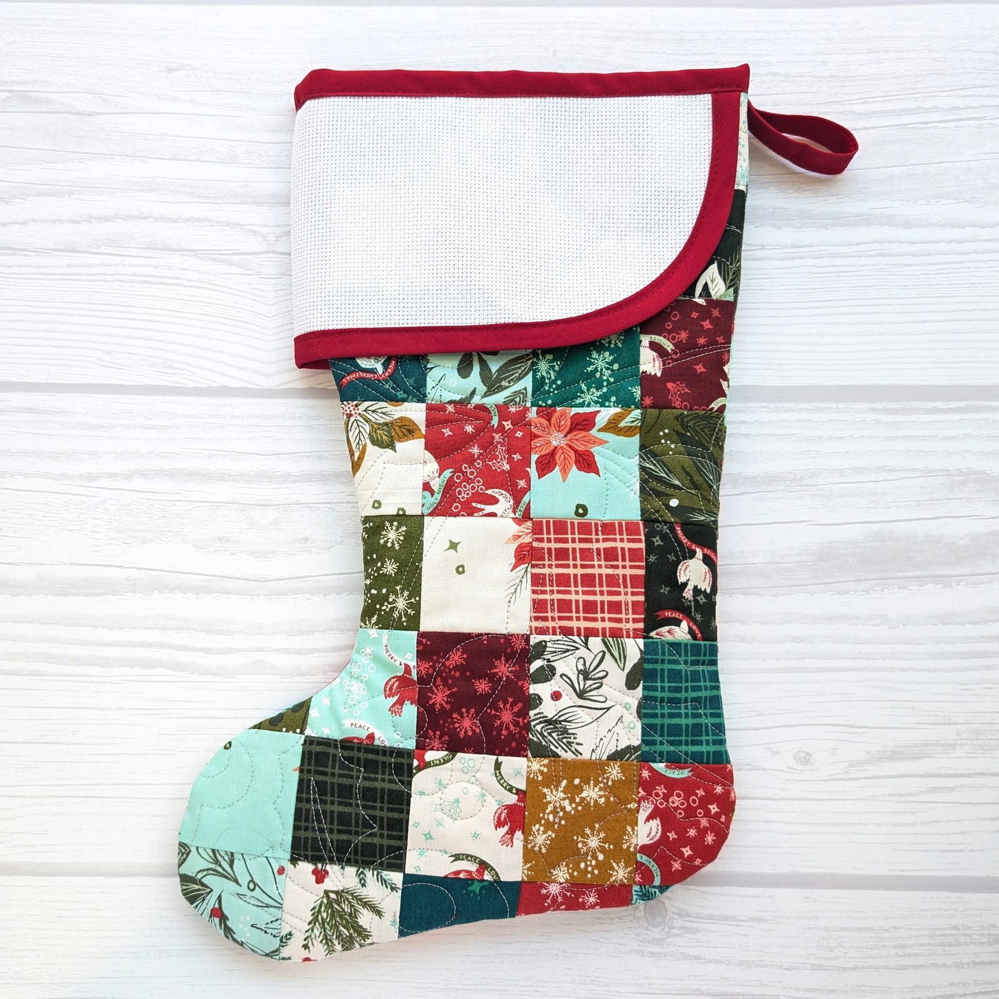 PATCHWORK Quilted Christmas Stocking with Cross-Stitch-able Aida Cuff | Quilted and Fully Lined | Choose One - CHARLES STYLE