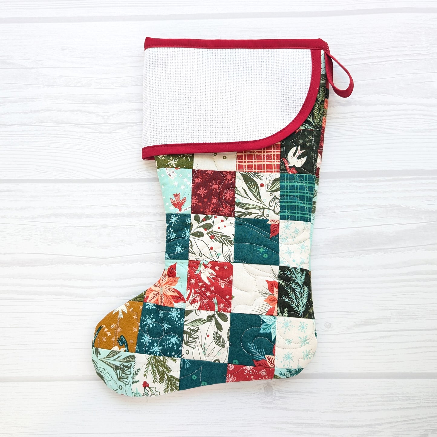 PATCHWORK Quilted Christmas Stocking with Cross-Stitch-able Aida Cuff | Quilted and Fully Lined | Choose One - CHARLES STYLE