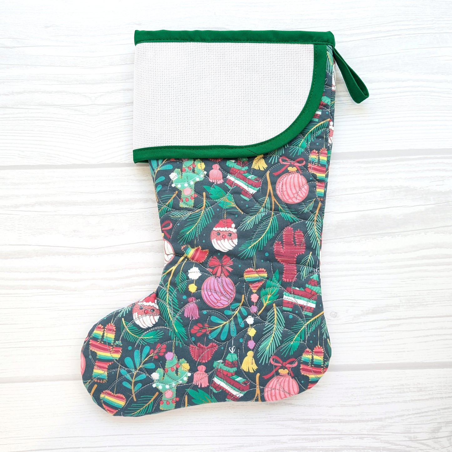 Quilted Christmas Stocking with Cross-Stitch-able Aida Cuff | Quilted and Fully Lined | Choose One - CHARLES STYLE