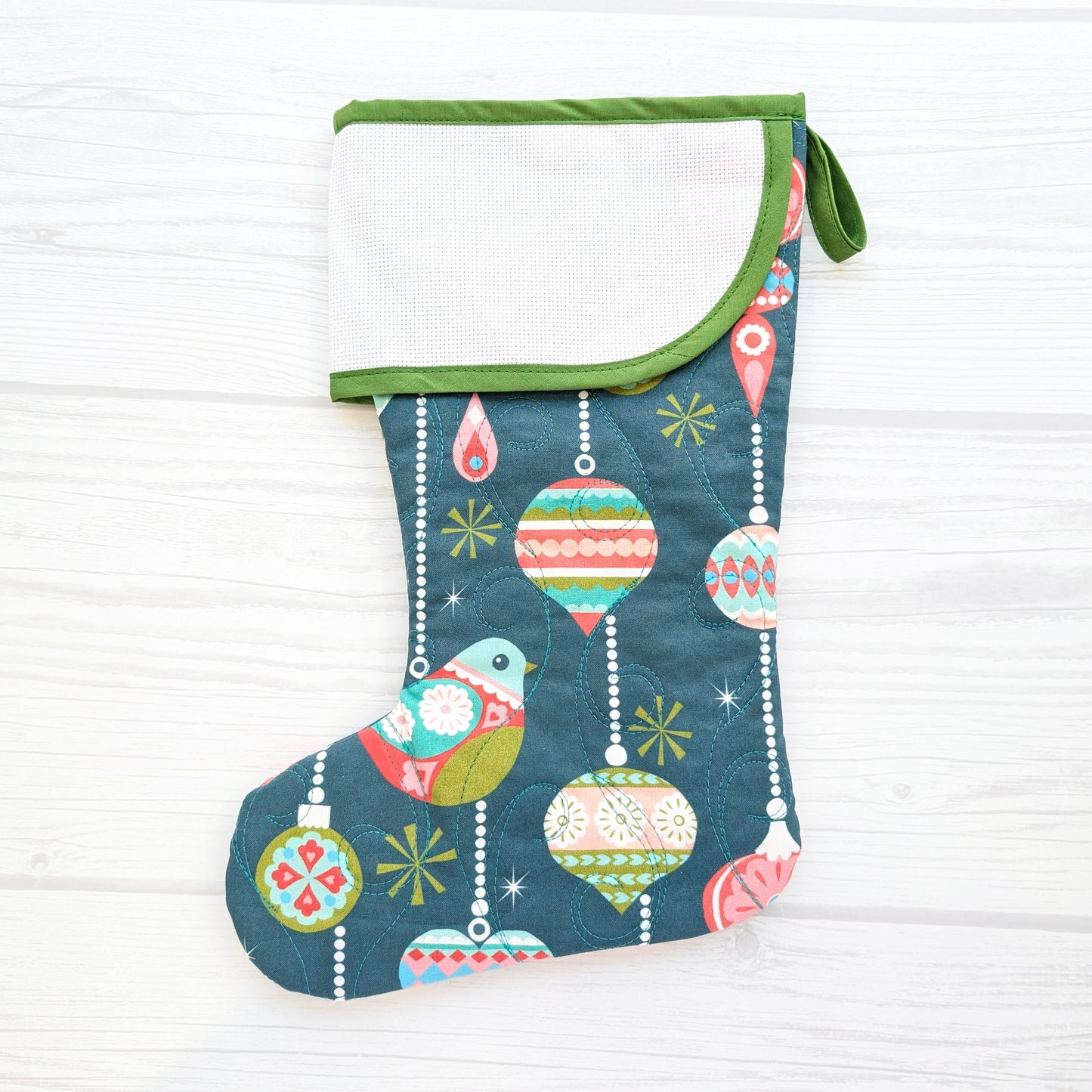 Quilted Christmas Stocking with Cross-Stitch-able Aida Cuff | Quilted and Fully Lined | Choose One - CHARLES STYLE