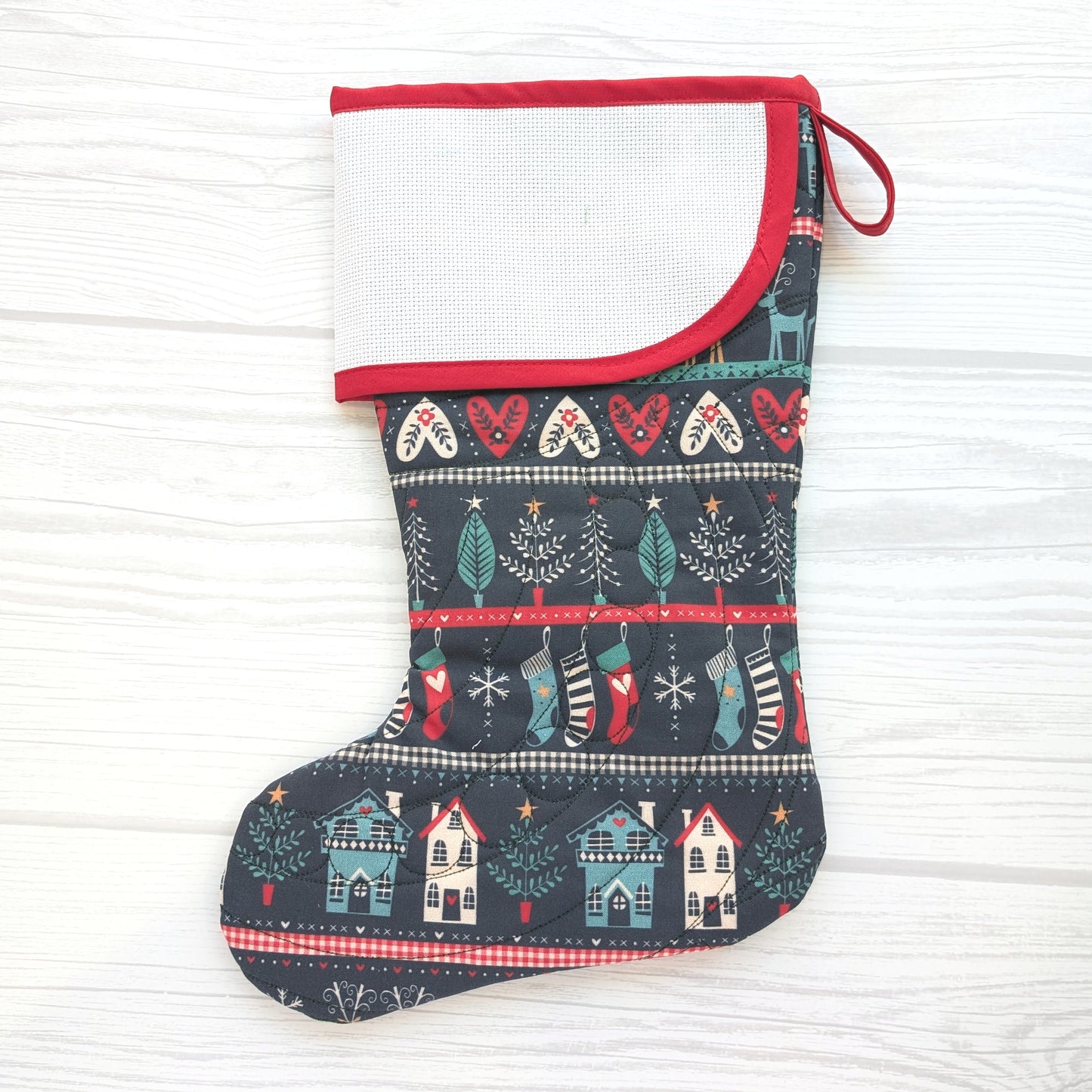 Quilted Christmas Stocking with Cross-Stitch-able Aida Cuff | Quilted and Fully Lined | Choose One - CHARLES STYLE